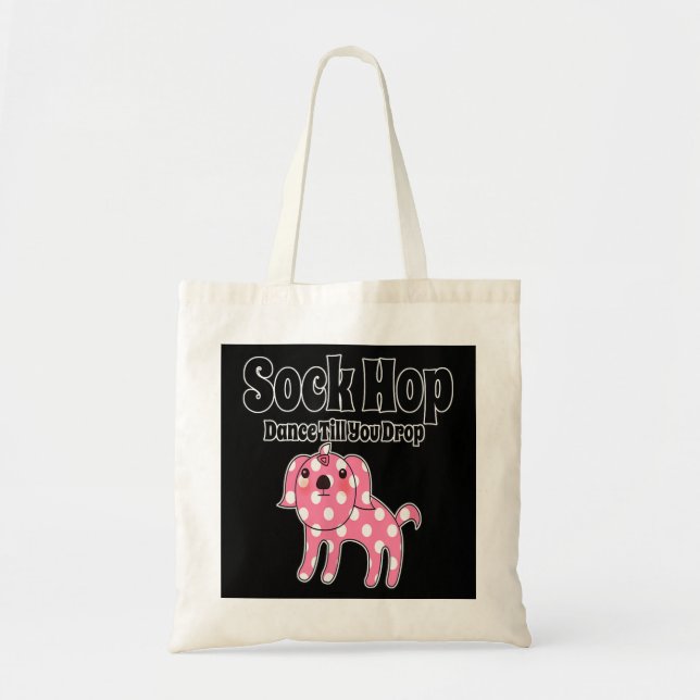 Sockenhop aus den 1950er Jahren Pink Polka Dot Dog Tragetasche (Vorne)