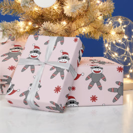 Socketaffe mit Weihnachtsmannmütze Rosa Weihnachts Geschenkpapier