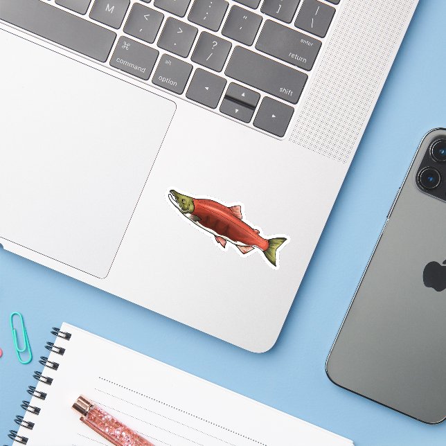 Sockeye Lachs Aufkleber (Laptop mit iPhone)
