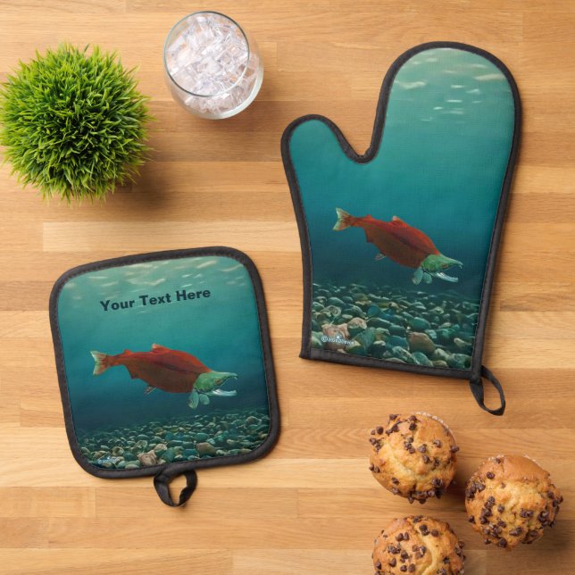 Sockeye Lachs Ofenhandschuh & Topflappen-Set (Oben Unten)