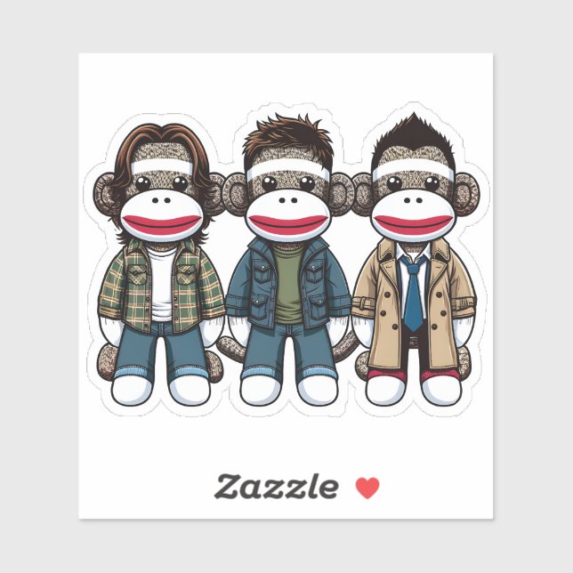 SockMonkey Hunter Brothers und ihr Engel Friend Aufkleber (Blatt)