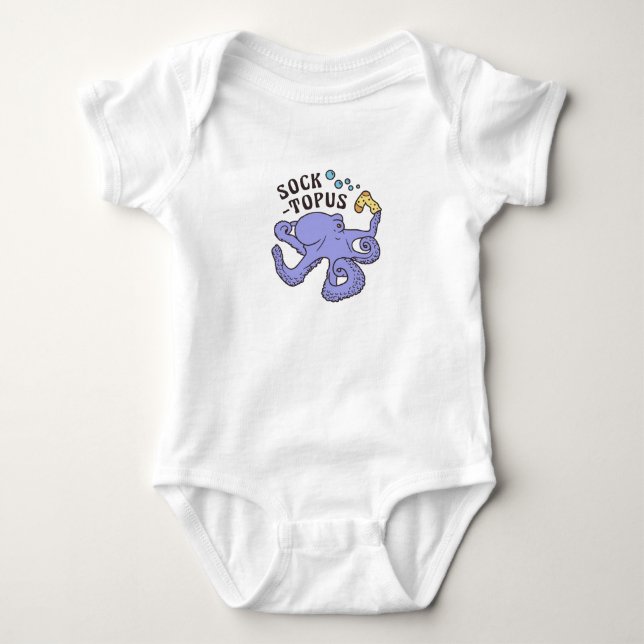 Socktopus Blauer Kraken mit Sockfunny Meme Baby Strampler (Vorderseite)