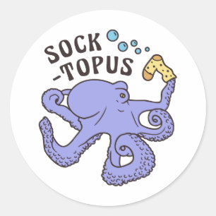 Socktopus Blauer Kraken mit Sockfunny Meme Runder Aufkleber