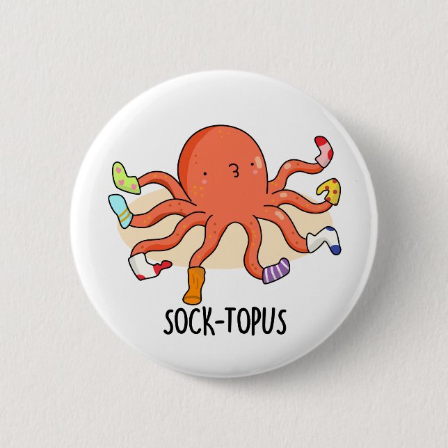 Socktopus Funny Octopus mit Sockenpuppe Button (Vorderseite)