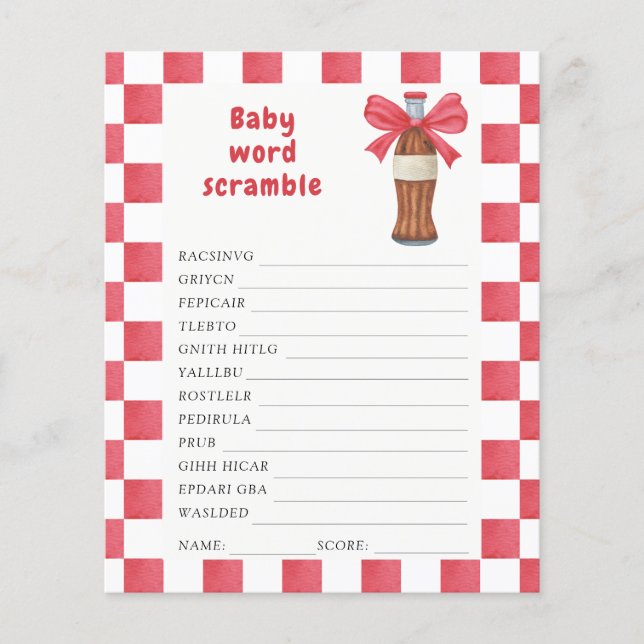 Soda baby shower Word scramble game (Vorderseite)
