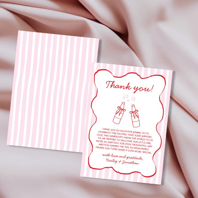 Soda Bottle Bow Hand Drawn Pink & Red Wavy Dankeskarte (Soda Bottle Bow Hand Drawn Pink & Red Wavy Thank You Card)
