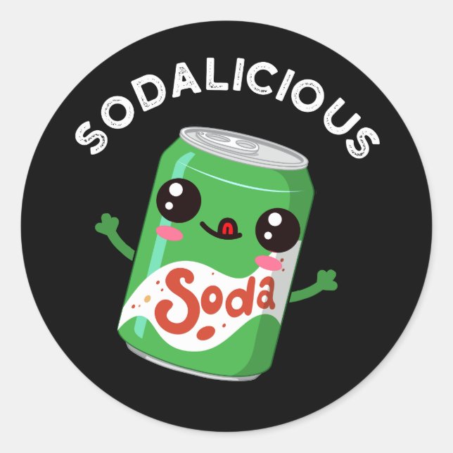Soda licious Funny Soda Pop Pun Dark BG Runder Aufkleber (Vorderseite)
