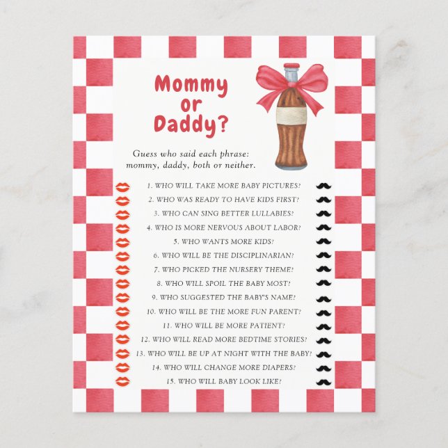 Sodawasser-Baby-Party-Spiel: Mami oder Papi (Vorderseite)