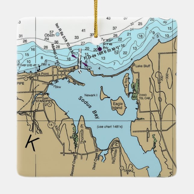 Sodus Bay New York Chart Keramikornament (Rückseite)