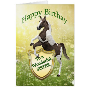 Soeur carte d'anniversaire avec cheval d'élevage