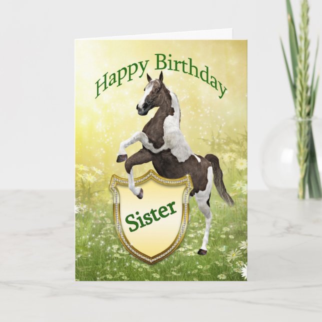 Soeur carte d'anniversaire avec cheval d'élevage (Devant)