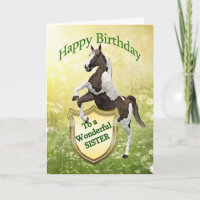 Soeur carte d'anniversaire avec cheval d'élevage