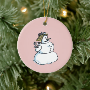 Soeur en céramique rose ornement de Noël