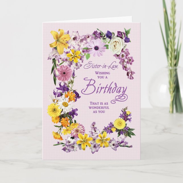 Soeur en droit Carte cadre Fleur Anniversaire (Devant)