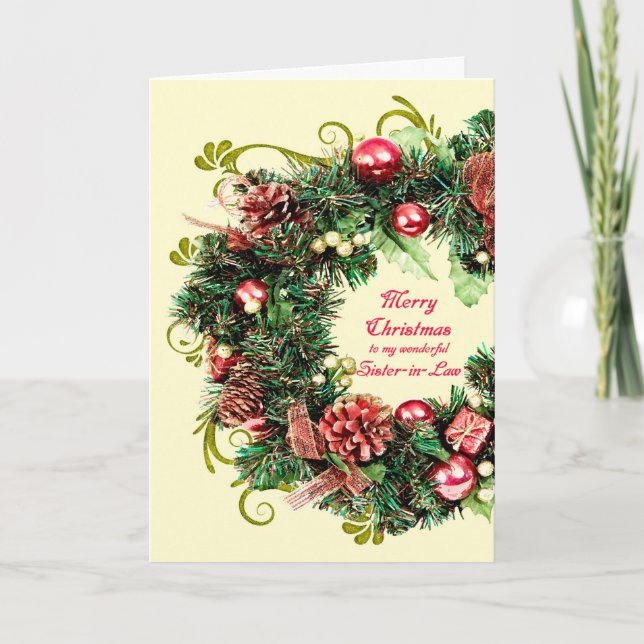 Soeur en droit Carte de voeux de Noël Wreath (Devant)