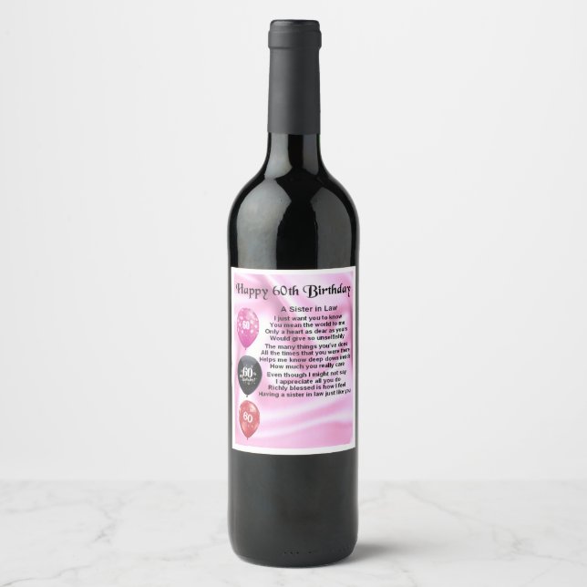 Soeur en Droit Poème Bouteille Étiquette 60e anniv (Devant)