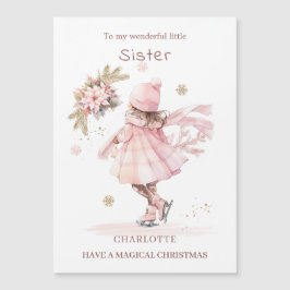 Soeur Patinage de Noël Petite fille Carte magnétiq