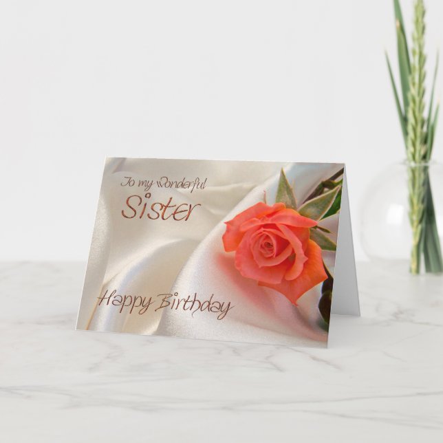 Soeur, une carte d'anniversaire avec une rose rose (Devant)