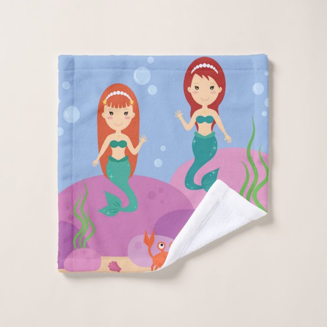 Soeurs de sirène de dessin animé nagent dans l'océ (Gant de toilette)