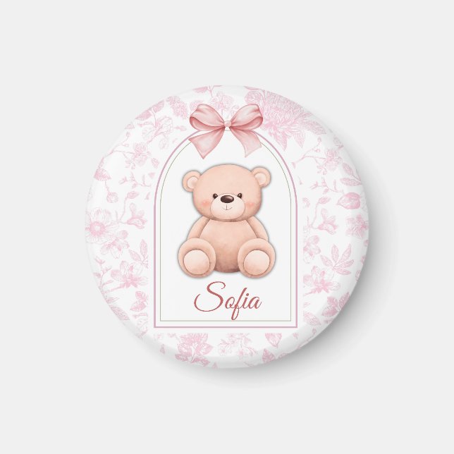 Sofia | Benutzerdefiniertes rosa Teddy-Bär-Kinderz Magnet (Vorne)