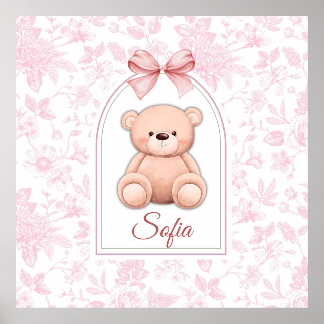 Sofia | Benutzerdefiniertes rosa Teddy-Bär-Kinderz Poster (Vorne)