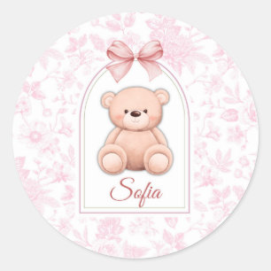 Sofia   Benutzerdefiniertes rosa Teddy-Bär-Kinderz Runder Aufkleber