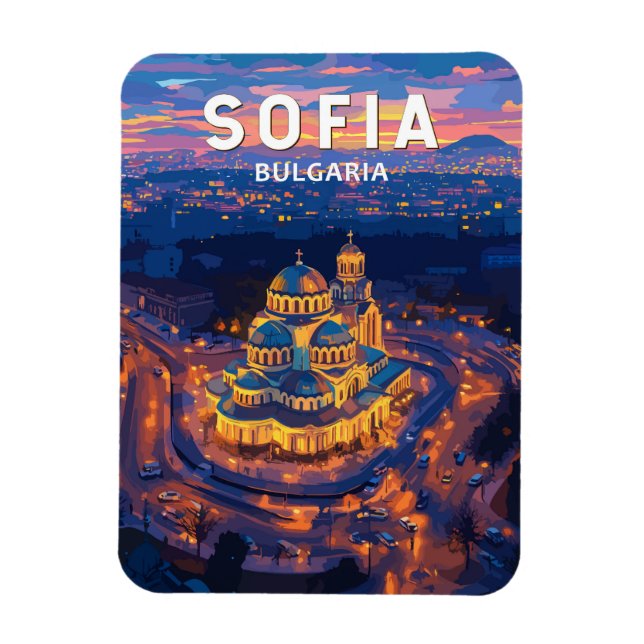 Sofia Bulgaria Illustration Travel Art Vintag Magnet (Vertikal)
