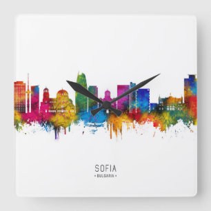 Sofia Bulgaria Skyline Quadratische Wanduhr