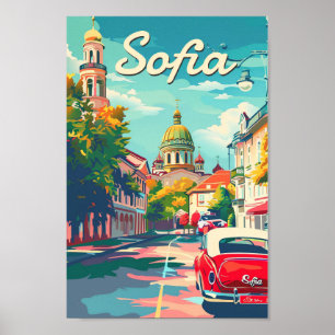 Sofia Bulgaria Vintag Retro Travel Illustration Poster