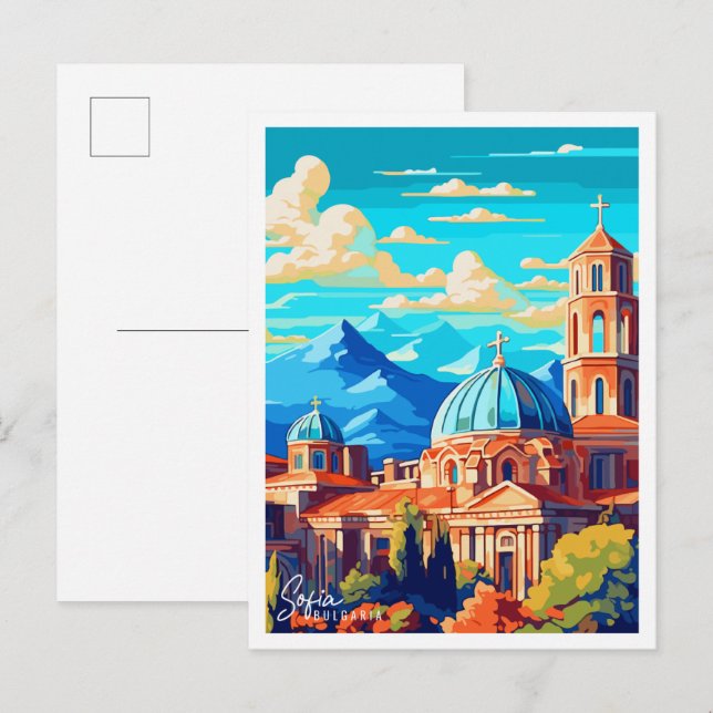 Sofia Bulgaria Vintage Illustration Postkarte (Vorne/Hinten)