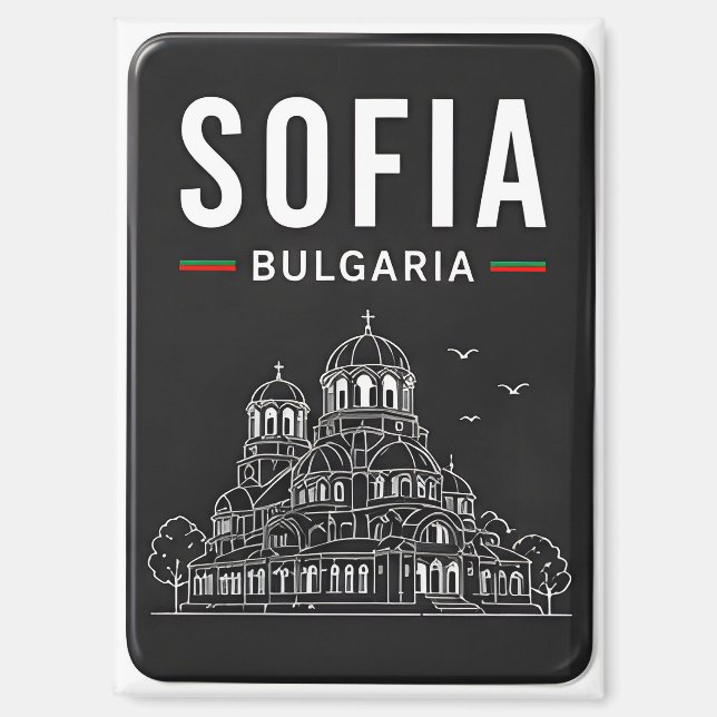 🧲 Sofia Bulgarien Kathedrale Line Art Souvenir ⚫ Magnet (Vorderseite)