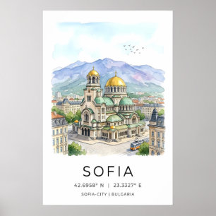 Sofia City Druck ruhige Wasserfarbenansicht - Gelb Poster