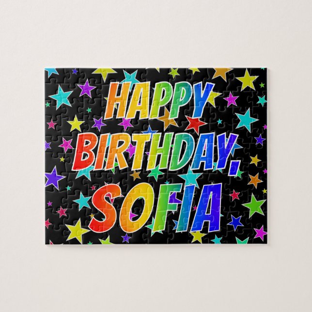 "SOFIA" Vorname, Spaß "GLÜCKLICHER GEBURTSTAG" (Horizontal)