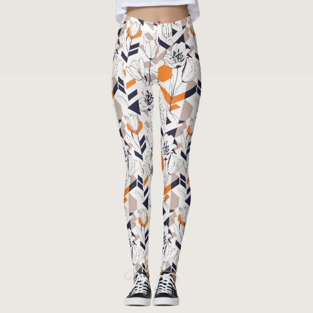 Sofisticated Geometric Tulpenmuster in warmer Farb Leggings (Vorderseite)