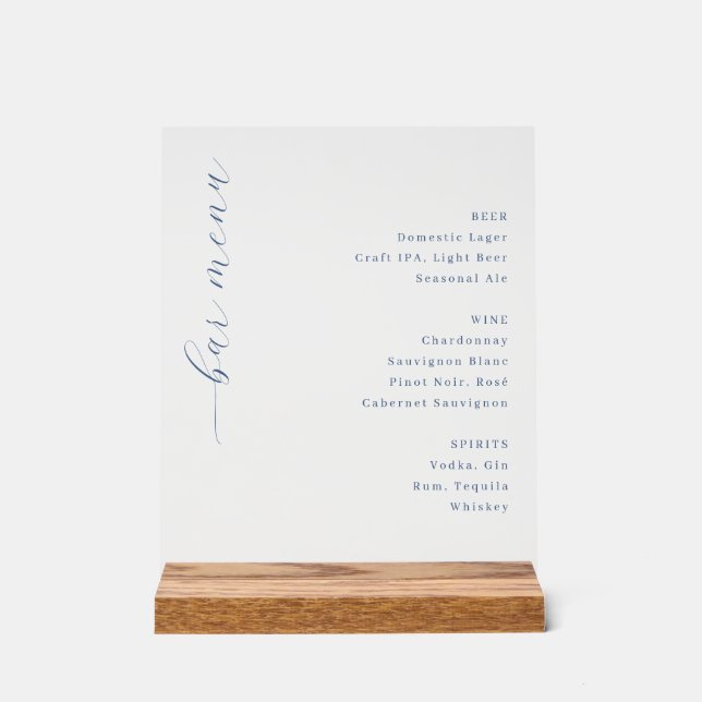 Sofisticated minimalist Bar-Menü in Graustufen Acrylschild (Vorderseite)