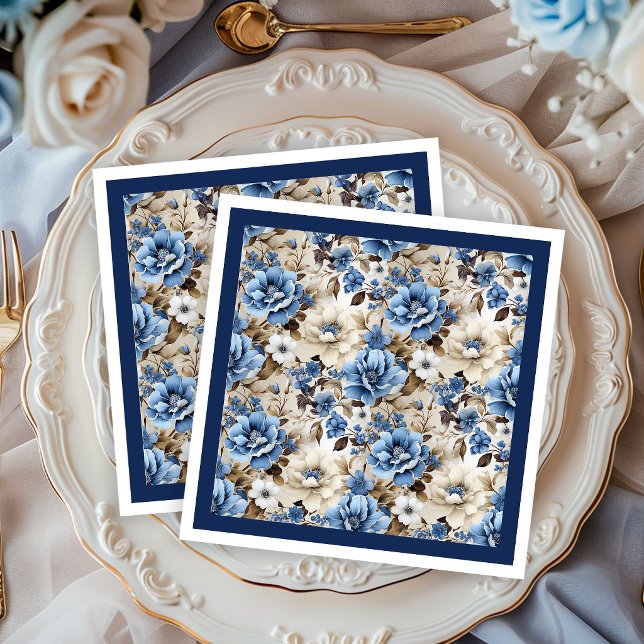 Sofisticated Navy Blaues Blumen Luxus Dinner Serviette (Sophisticated Navy Blue Floral Luxury Dinner Napkins)