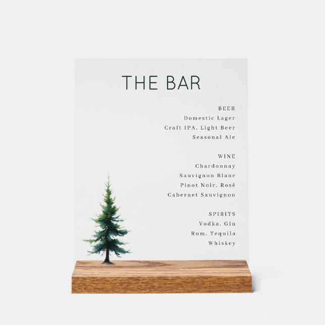 Sofisticertes grünes minimalistisches Bar-Menü Acrylschild (Vorderseite)