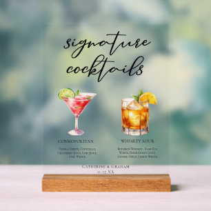 Sofisticertes Hochzeits-Signature-Cocktails-Menü Acrylschild