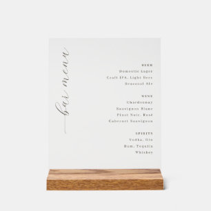 Sofisticertes minimalistisches Barmenü in Beige Acrylschild