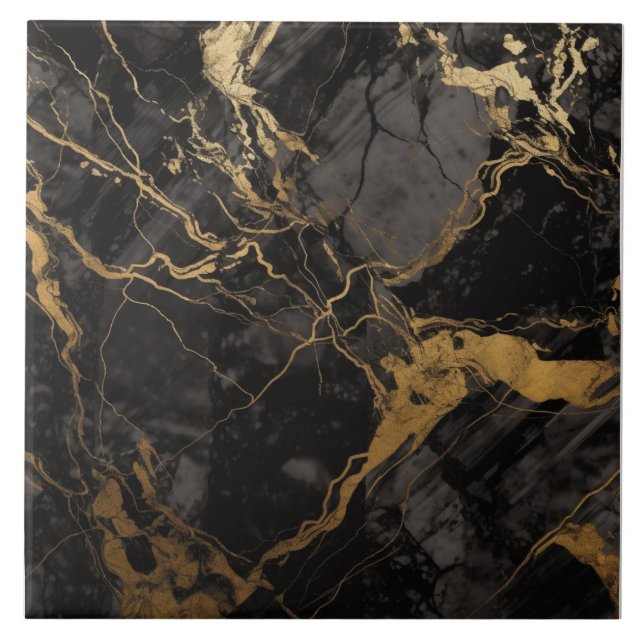 Sofisticierte schwarze Goldmarmorfliese Fliese (Vorderseite)
