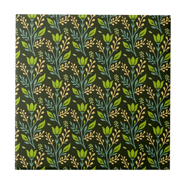Sofisticiertes blaues und beige Blumendesign  Fliese (Vorderseite)