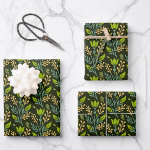 Sofisticiertes blaues und beige Blumendesign Geschenkpapier Set