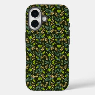 Sofisticiertes blaues und beige Blumendesign iPhone 16 Hülle