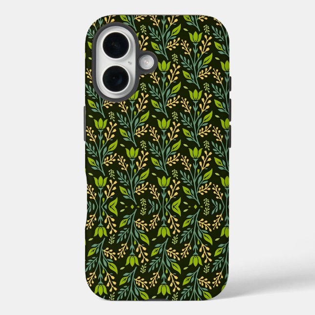 Sofisticiertes blaues und beige Blumendesign  iPhone 16 Hülle (Rückseite)