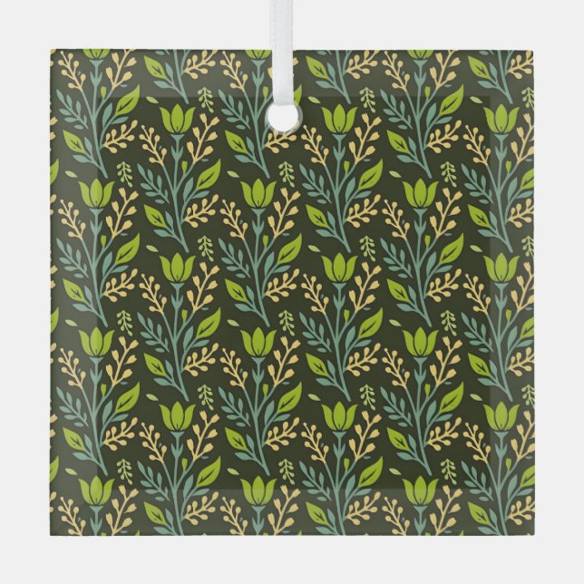 Sofisticiertes blaues und beige Blumendesign  Ornament Aus Glas (Vorderseite)