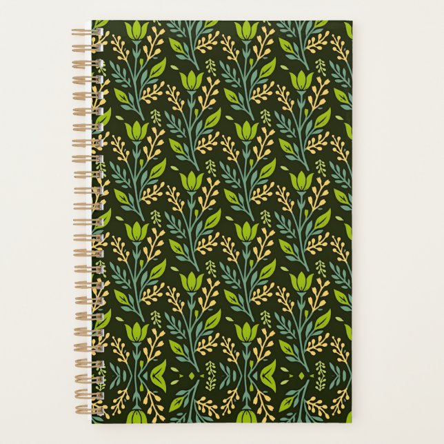 Sofisticiertes blaues und beige Blumendesign  Planer (Vorderseite)