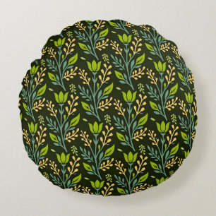 Sofisticiertes blaues und beige Blumendesign Rundes Kissen