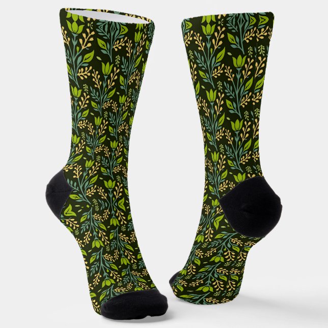 Sofisticiertes blaues und beige Blumendesign  Socken (Gewinkelt)
