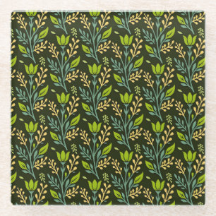 Sofisticiertes blaues und beiges Blumenmuster-Desi Glasuntersetzer