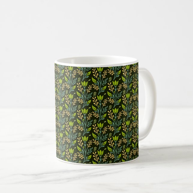 Sofisticiertes blaues und beiges Blumenmuster-Desi Kaffeetasse (VorderseiteRechts)